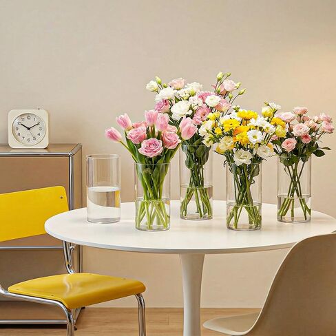 6 Pcs Shatterproof Clear Cylinder Vase Set, 7.5 Inch Tall PET Plastic Flower Vase for Centerpieces Wedding Home Decor in Saudi Arabia