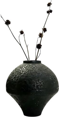 Unique Handmade Cast Iron Vase for Dried Flowers or Pampas Grass, Heavy and Durable Wabi Sabi Vases, Matte Black Vase for Modern, Rustic and Farmhouse Decor (Matte Black, 7" W×7" H) in Saudi Arabia