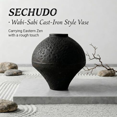 Unique Handmade Cast Iron Vase for Dried Flowers or Pampas Grass, Heavy and Durable Wabi Sabi Vases, Matte Black Vase for Modern, Rustic and Farmhouse Decor (Matte Black, 7" W×7" H) in Saudi Arabia