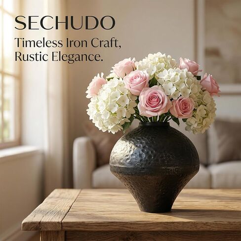 Unique Handmade Cast Iron Vase for Dried Flowers or Pampas Grass, Heavy and Durable Wabi Sabi Vases, Matte Black Vase for Modern, Rustic and Farmhouse Decor (Matte Black, 7" W×7" H) in Saudi Arabia
