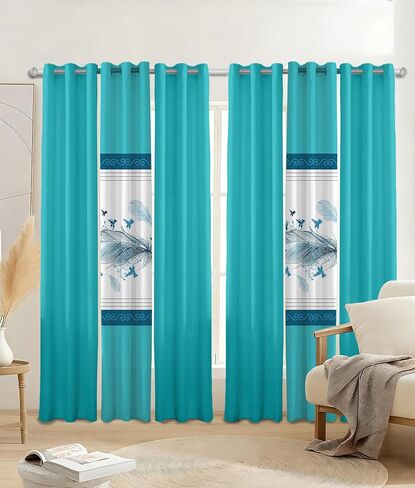 6 Panels Pieces Half Blackout Half-Shade 2 Printed Patterns and Sun Filter 4 Solid Color Light-Filtering Curtains Set for Home Bedroom Living Room Red White Blossom Flower Floral in Saudi Arabia