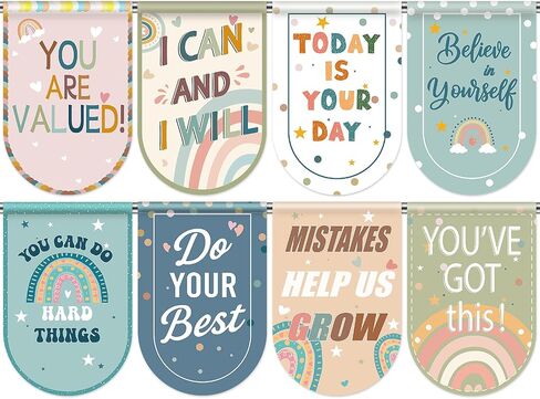 School Classroom Curtains 8 PCS Boho Rainbow Colorful Curtain Back to Classroom Decor Window Cover Positive Affirmations for Kindergarten Daycare Primary Bedroom Playroom School Girl Style Decoration in Saudi Arabia