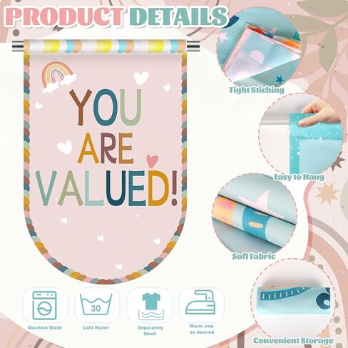 School Classroom Curtains 8 PCS Boho Rainbow Colorful Curtain Back to Classroom Decor Window Cover Positive Affirmations for Kindergarten Daycare Primary Bedroom Playroom School Girl Style Decoration in Saudi Arabia