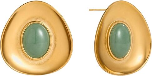 Isla Earrings | Green Aventurine Stone 18k Gold Statement Earrings for Women – Chunky Gold Stud Earrings, Vintage Inspired Bold Jewelry, Gold Statement Earrings in Saudi Arabia