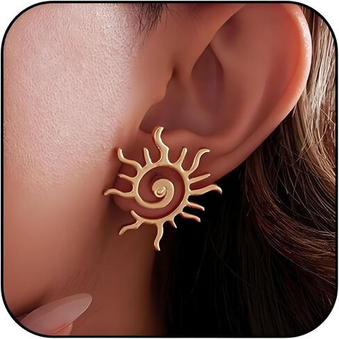 Dreuyet Golden Sun Stud Earrings for Women Punk Unique Chunky Spiral Sun Earrings Vintage Statement Sunburst Prom Party Accessories Jewelry Gifts in Kuwait