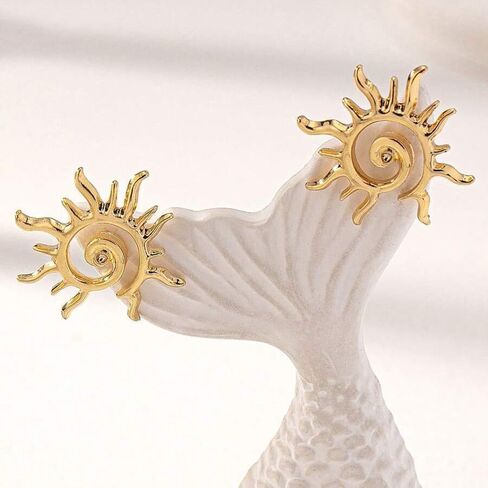 Dreuyet Golden Sun Stud Earrings for Women Punk Unique Chunky Spiral Sun Earrings Vintage Statement Sunburst Prom Party Accessories Jewelry Gifts in Kuwait