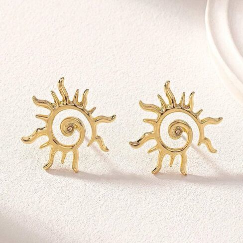 Dreuyet Golden Sun Stud Earrings for Women Punk Unique Chunky Spiral Sun Earrings Vintage Statement Sunburst Prom Party Accessories Jewelry Gifts in Kuwait