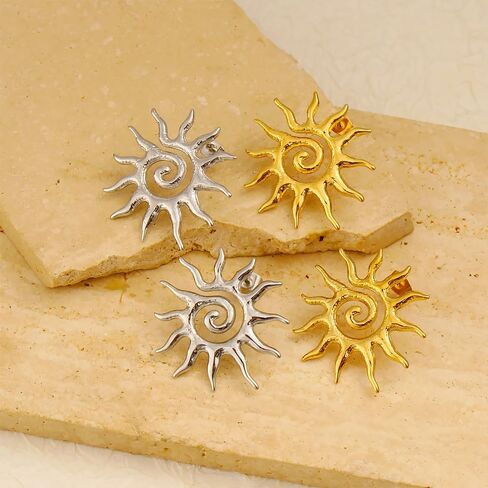 Dreuyet Golden Sun Stud Earrings for Women Punk Unique Chunky Spiral Sun Earrings Vintage Statement Sunburst Prom Party Accessories Jewelry Gifts in Kuwait