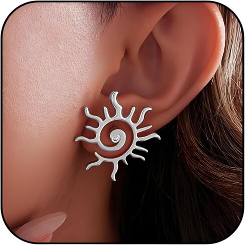 Dreuyet Golden Sun Stud Earrings for Women Punk Unique Chunky Spiral Sun Earrings Vintage Statement Sunburst Prom Party Accessories Jewelry Gifts in Kuwait