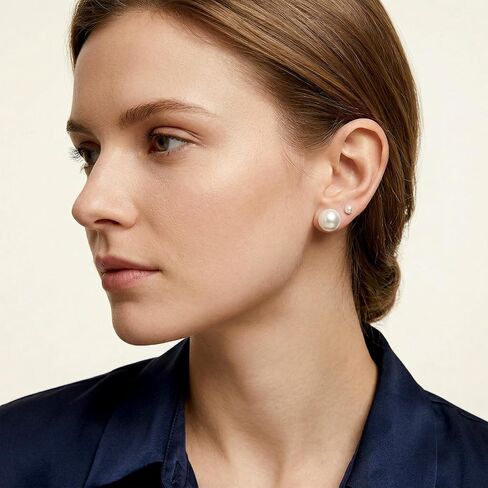 24 Pairs Earrings Pearl, Faux Pearls Earrings for Women, 4 Mixed Sizes Round Ball Pearl Earring Set in White in Kuwait