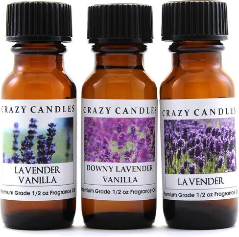 Crazy Candles 3 Bottles Set, 1 Lavender Vanilla, 1 Downy Lavender Vanilla, 1 Lavender 1/2 Fl Oz Each (15ml) Premium Grade Scented Fragrance Oils in Saudi Arabia