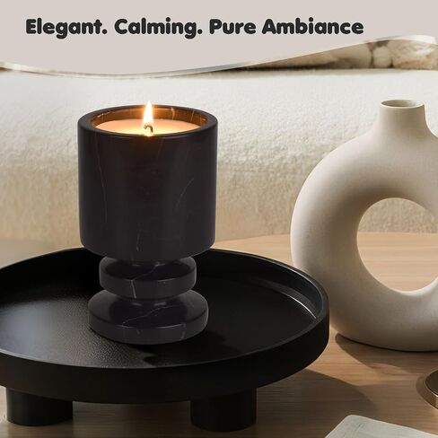 Marble Scented Candle | Handcrafted Black Marble Container | Warm Glow Home Decor | Soy Wax | Large Candle | Non Toxic, Cotton Wick | Reusable Natural Marble Jar | Unique Gift in Saudi Arabia
