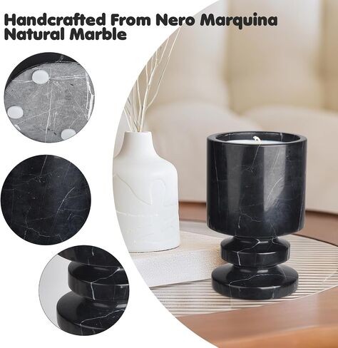 Marble Scented Candle | Handcrafted Black Marble Container | Warm Glow Home Decor | Soy Wax | Large Candle | Non Toxic, Cotton Wick | Reusable Natural Marble Jar | Unique Gift in Saudi Arabia
