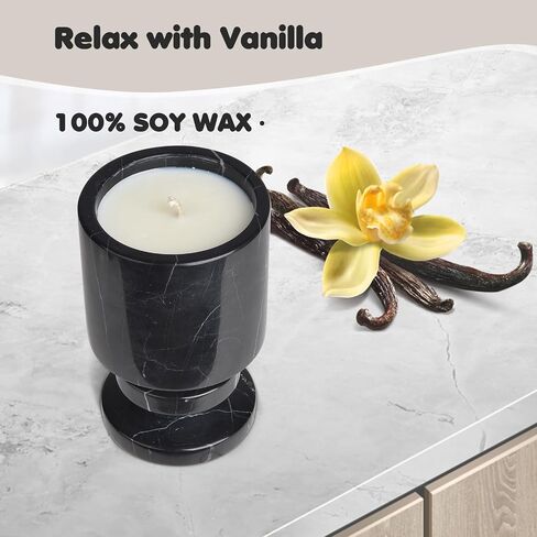 Marble Scented Candle | Handcrafted Black Marble Container | Warm Glow Home Decor | Soy Wax | Large Candle | Non Toxic, Cotton Wick | Reusable Natural Marble Jar | Unique Gift in Saudi Arabia