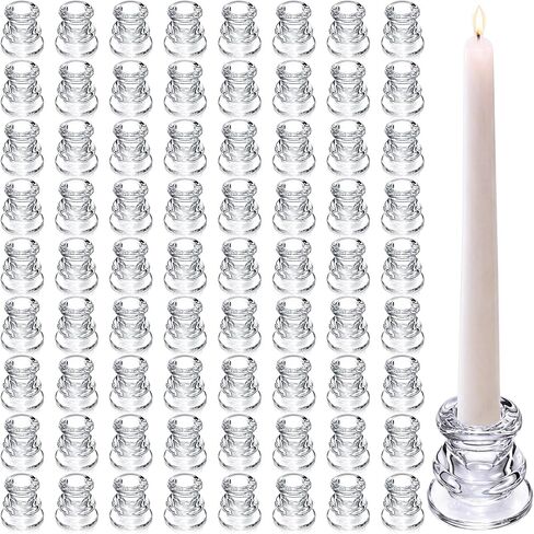 Mumufy 64 Pcs Clear Glass Candlestick Holders Taper Candle Holders Bulk Thick Glass Candleholders Fit for Thin Candles Wedding Party Festival Decoration Dinning in Kuwait