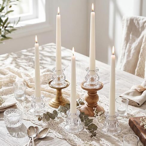 Mumufy 64 Pcs Clear Glass Candlestick Holders Taper Candle Holders Bulk Thick Glass Candleholders Fit for Thin Candles Wedding Party Festival Decoration Dinning in Kuwait
