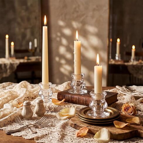 Mumufy 64 Pcs Clear Glass Candlestick Holders Taper Candle Holders Bulk Thick Glass Candleholders Fit for Thin Candles Wedding Party Festival Decoration Dinning in Kuwait