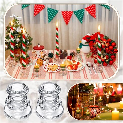 Mumufy 64 Pcs Clear Glass Candlestick Holders Taper Candle Holders Bulk Thick Glass Candleholders Fit for Thin Candles Wedding Party Festival Decoration Dinning in Kuwait