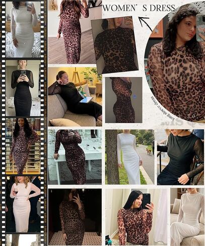 Narecte Maxi Dresses for Women Mesh Ruched Bodycon Long Sleeve Back Zipper Evening Party Dress Fall Dresses in Saudi Arabia