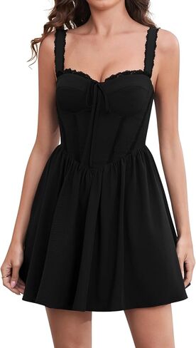 فستان تخرج صغير دانتيل فتحة عنق على شكل قلب Smocked Flowy لطيف الأزهار فساتين قصيرة للنساء صيف 2026 in Kuwait