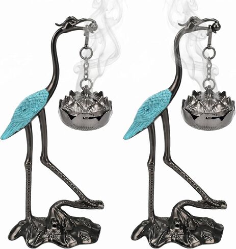 2pcs Crane Incense Holder, Vintage Hanging Incense Burner with Lid Ash Catcher for Cone & Coil Incense – Aromatherapy Ornament for Home Office Decor (Copper+Blue) in Saudi Arabia