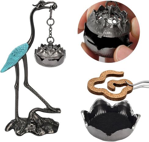 2pcs Crane Incense Holder, Vintage Hanging Incense Burner with Lid Ash Catcher for Cone & Coil Incense – Aromatherapy Ornament for Home Office Decor (Copper+Blue) in Saudi Arabia