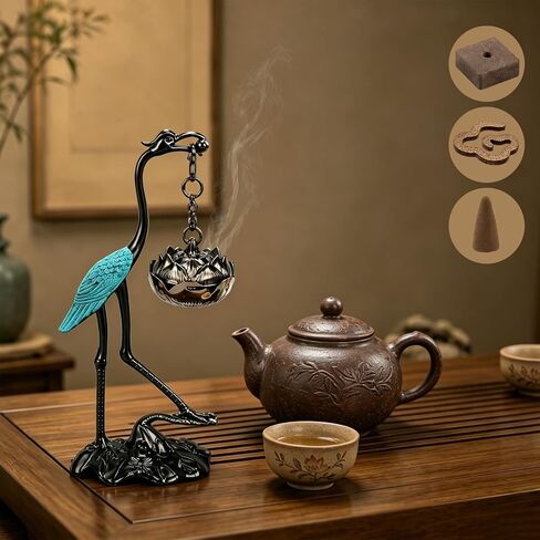 2pcs Crane Incense Holder, Vintage Hanging Incense Burner with Lid Ash Catcher for Cone & Coil Incense – Aromatherapy Ornament for Home Office Decor (Copper+Blue) in Saudi Arabia
