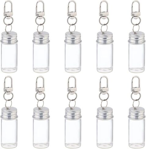 SUNNYCLUE 1 Box 10Pcs 10ml Small Glass Vial Keychain Mini Glass Jars Keychain Silver Bottle Caps with Swivel Clasps Wishing Clear Vials Key Chains for DIY Wedding Favors Home Crafts Travel Gifts in Saudi Arabia