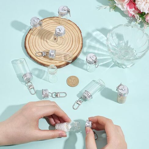 SUNNYCLUE 1 Box 10Pcs 10ml Small Glass Vial Keychain Mini Glass Jars Keychain Silver Bottle Caps with Swivel Clasps Wishing Clear Vials Key Chains for DIY Wedding Favors Home Crafts Travel Gifts in Saudi Arabia