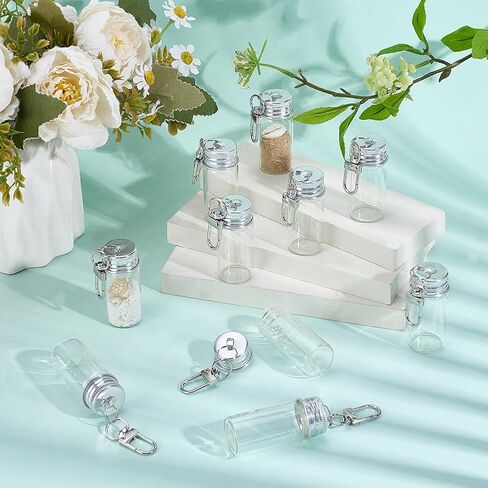 SUNNYCLUE 1 Box 10Pcs 10ml Small Glass Vial Keychain Mini Glass Jars Keychain Silver Bottle Caps with Swivel Clasps Wishing Clear Vials Key Chains for DIY Wedding Favors Home Crafts Travel Gifts in Saudi Arabia