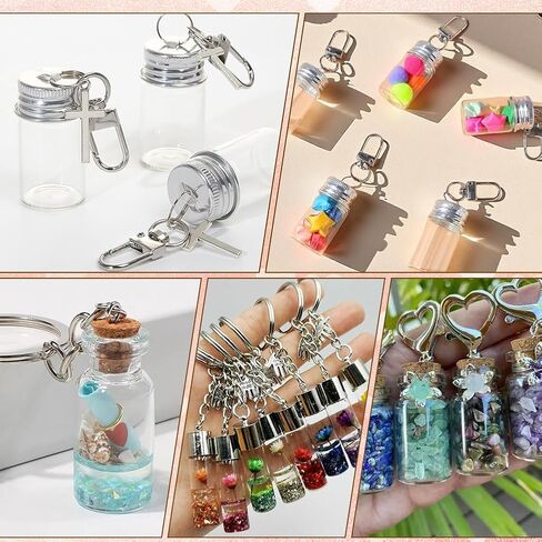 SUNNYCLUE 1 Box 10Pcs 10ml Small Glass Vial Keychain Mini Glass Jars Keychain Silver Bottle Caps with Swivel Clasps Wishing Clear Vials Key Chains for DIY Wedding Favors Home Crafts Travel Gifts in Saudi Arabia