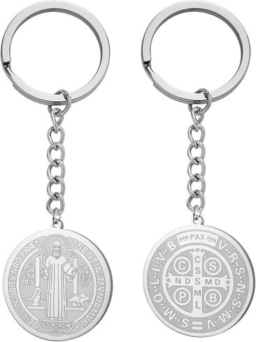 Amaxer Double Sided St Benedict Medal Keychain Stainless Steel Religious Pendant for Protection Blessing Catholic Accessories in Saudi Arabia