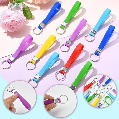 SUNNYCLUE 20Pcs Wrist Strap Keychain Wristlet Key Chain Bulk Random Colorful Resin Soft Lightweight Belt Blank Hand Keyring Holder with Iron Ring for DIY Crafting Bag Wallet Cellphone Accessories in Saudi Arabia