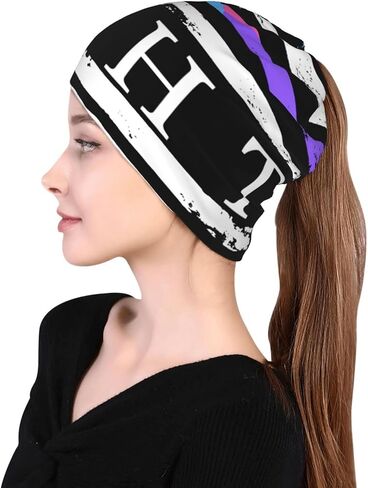 Thyroid Cancer Awareness USA Flag Fight Multifunctional Slouchy Beanie Hat, Soft Stretch Skull Cap for Men & Women94 Black in Kuwait