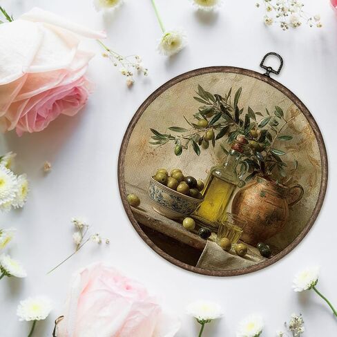 Giosve Vintage Olive Oil Kitchen Round Wall Art Canvas Framed Poster, Rustic Farmhouse French Country Cottagecore Hanging Wall Sculptures for Kitchen Dining Room Home Decor, 10x10 Inch in Saudi Arabia