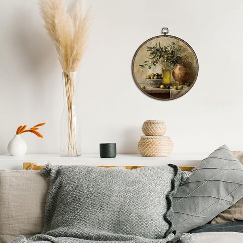 Giosve Vintage Olive Oil Kitchen Round Wall Art Canvas Framed Poster, Rustic Farmhouse French Country Cottagecore Hanging Wall Sculptures for Kitchen Dining Room Home Decor, 10x10 Inch in Saudi Arabia