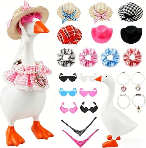 Desk Mini Goose Key Holder 7 inch with 6 set Outfits Desk Goose Outfit with Cute Felt Hat Necklace Dress Sunglasses Magnetic Porch Goose Statue Home Office Decor Housewarming Gifts (Colourful Garden) in Saudi Arabia