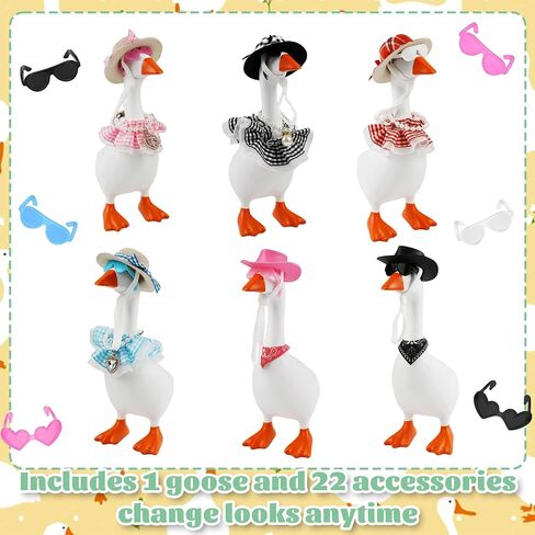 Desk Mini Goose Key Holder 7 inch with 6 set Outfits Desk Goose Outfit with Cute Felt Hat Necklace Dress Sunglasses Magnetic Porch Goose Statue Home Office Decor Housewarming Gifts (Colourful Garden) in Saudi Arabia
