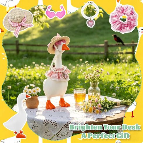 Desk Mini Goose Key Holder 7 inch with 6 set Outfits Desk Goose Outfit with Cute Felt Hat Necklace Dress Sunglasses Magnetic Porch Goose Statue Home Office Decor Housewarming Gifts (Colourful Garden) in Saudi Arabia