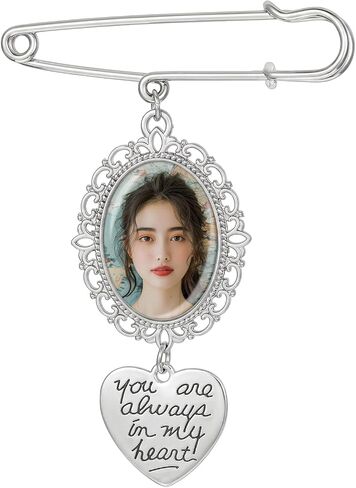 Photo Charm Pin Brooch for Wedding, Heart Wedding Bouquet Photo Charm, Pictures Memorial Pins for Bride, Bridal Charms for Bouquet Accessories, DIY Making Kit in Saudi Arabia