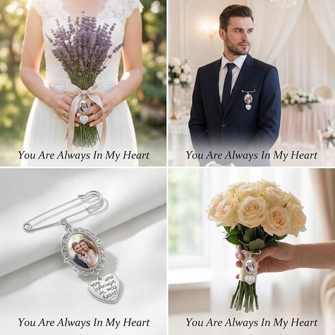 Photo Charm Pin Brooch for Wedding, Heart Wedding Bouquet Photo Charm, Pictures Memorial Pins for Bride, Bridal Charms for Bouquet Accessories, DIY Making Kit in Saudi Arabia