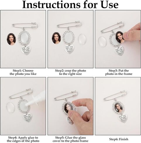 Photo Charm Pin Brooch for Wedding, Heart Wedding Bouquet Photo Charm, Pictures Memorial Pins for Bride, Bridal Charms for Bouquet Accessories, DIY Making Kit in Saudi Arabia