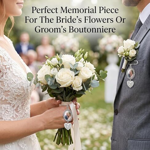 Photo Charm Pin Brooch for Wedding, Heart Wedding Bouquet Photo Charm, Pictures Memorial Pins for Bride, Bridal Charms for Bouquet Accessories, DIY Making Kit in Saudi Arabia