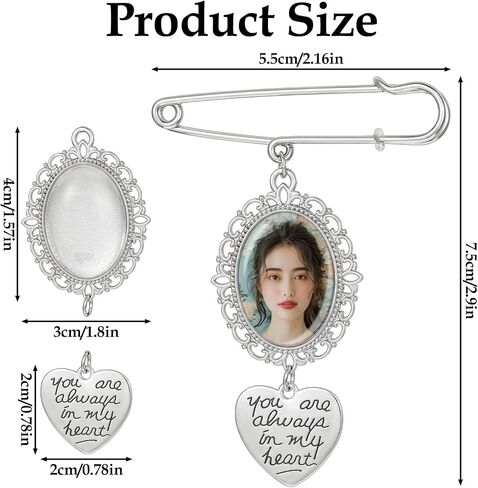 Photo Charm Pin Brooch for Wedding, Heart Wedding Bouquet Photo Charm, Pictures Memorial Pins for Bride, Bridal Charms for Bouquet Accessories, DIY Making Kit in Saudi Arabia