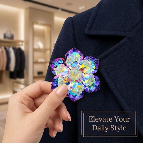 Large Purple Flower Brooch Pin for Women – Vintage Crystal Flower with Sparkling Amethyst Rhinestones, Elegant Floral Brooch Lapel Pins for Wedding, Banquet, Coat, Scarf in Saudi Arabia