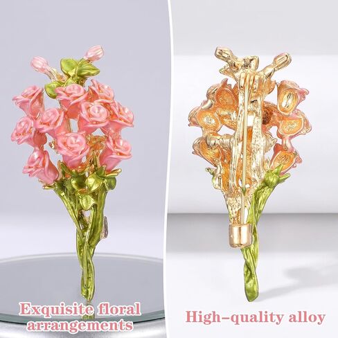 Pink Rose Bouquet Brooch for Women Girls, Rose Flower Brooch Pin for Coat Bag, Flower Lapel Pin Accessories, Romantic Gift for Valentine Mother's Day, Wedding Party Jewelry in Saudi Arabia