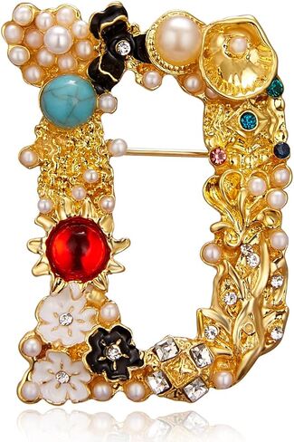Baroque Letters Brooch Gold Plated Metal Stone Pearl Rhinestone Colorful Lapel Pin Brooches Collar in Kuwait