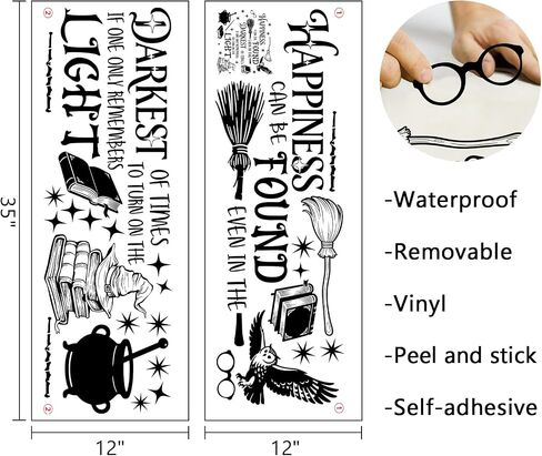 Mfault Happiness Can be Found Even in The Darkest Wall Decals Stickers, Magical Wizard Witch Hat Nursery Decorations Bedroom Art, Magic Broom Owl Cauldron Book Baby Toddlers Kids Room Playroom Decor in Kuwait