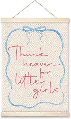 RZQIJ Thank Heaven For Little Girls Sign Pink and Blue Bow Hanging Wall Flags Canvas Banner 12x16 Inch - Coquette Room Decor Banner for Living Room, Bedroom - Pink Wall Art(040) in Saudi Arabia