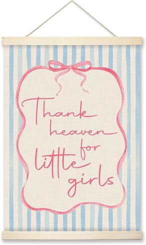 RZQIJ Thank Heaven For Little Girls Sign Pink and Blue Bow Hanging Wall Flags Canvas Banner 12x16 Inch - Coquette Room Decor Banner for Living Room, Bedroom - Pink Wall Art(040) in Saudi Arabia